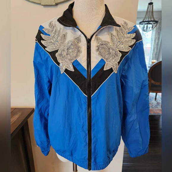 PINK Victoria's Secret Jackets & Blazers - Victoria's Secret PINK •Size XS• Full Zip Windbreaker w/ Sequin Design Blue